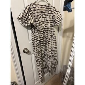 Maeve Anthropologie Midi Dress brown cream sz L coffee beans shells guc cotton